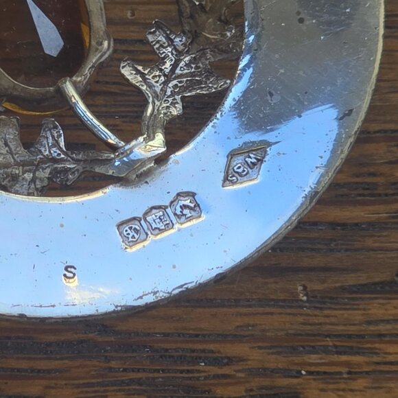 Antique 1917 Ward Brothers 925 Silver Thistle brooch w/ faceted citrine stone - Picture 5 of 9